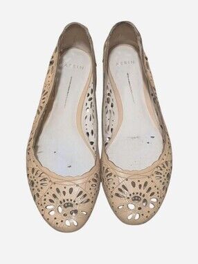AERIN Brava nude tan beige leather ballet flats Laser cutout floral flower 8